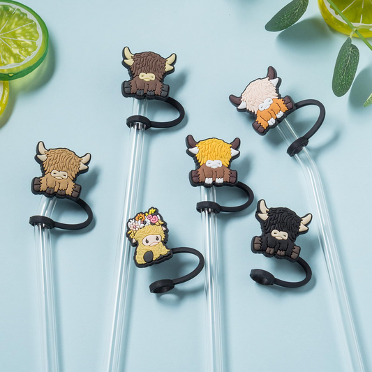 Highland Kuh Strohhalm-Kappen (6er Set)